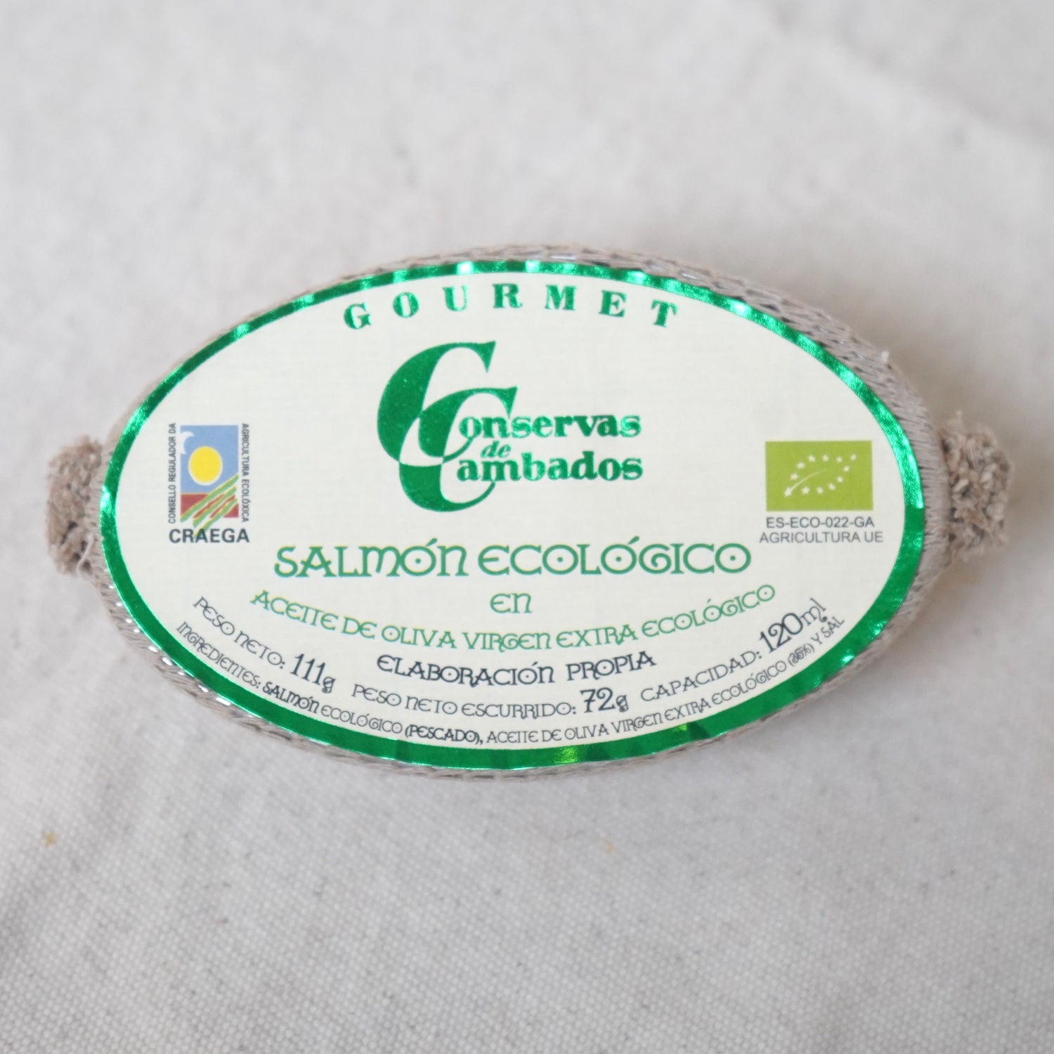 Lata de salmón ecológico en aceite de oliva