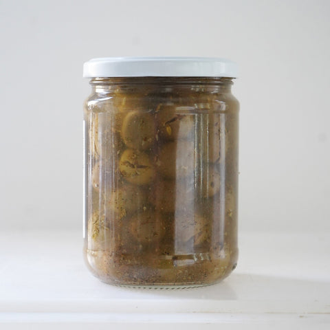 Reverso tarro de cristal aceitunas ecológicas pícaras