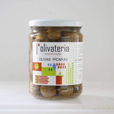 Tarro de cristal aceitunas ecológicas pícaras