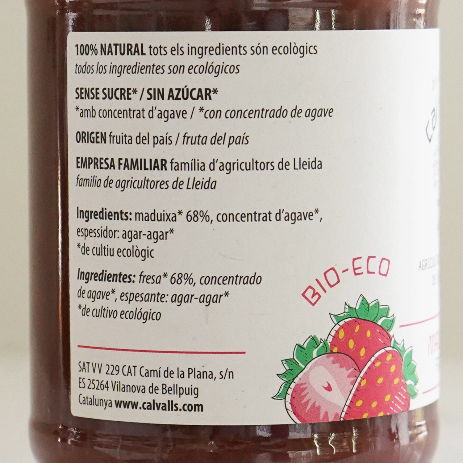Detalle de los ingredientes de la mermelada de fresa ecológica