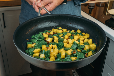 Judías con patata y vinagreta de tomate