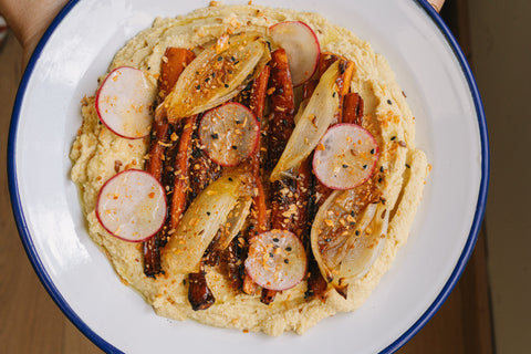 Verduras asadas con hummus