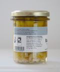 Reverso tarro de cristal con bacalao en aceite de oliva virgen extra ecológico