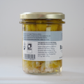 Reverso tarro de cristal con bacalao en aceite de oliva virgen extra ecológico