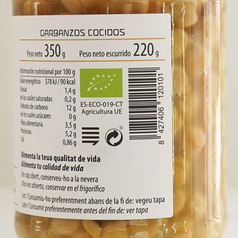 Reverso tarro de cristal garbanzos cocidos ecológicos