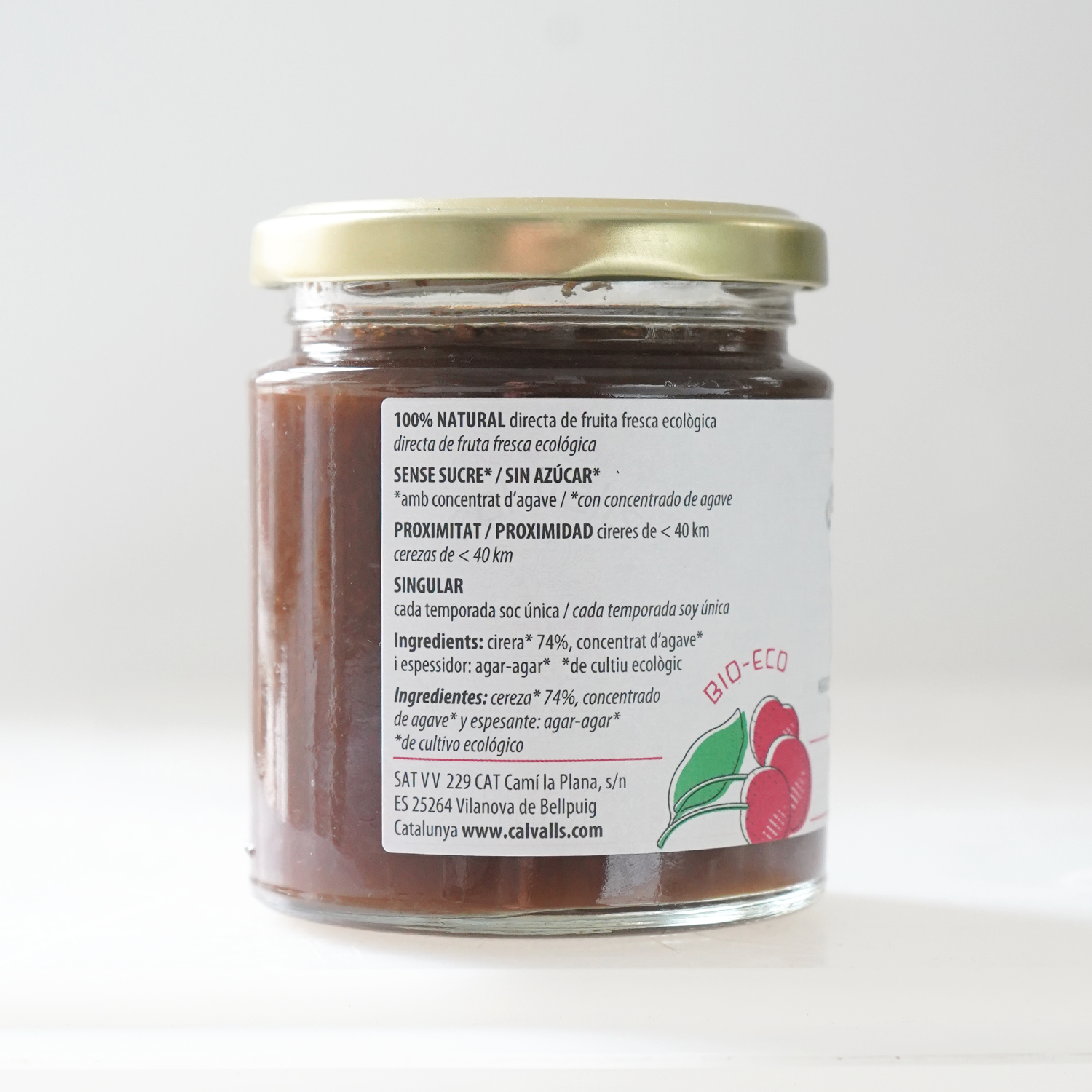 Detalle ingredientes mermelada de cereza ecológica