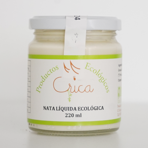 Tarro de cristal con tapa blanca de nata líquida marca crica