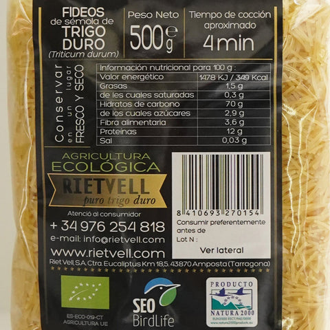 Reverso paquete de fideos ecológicos