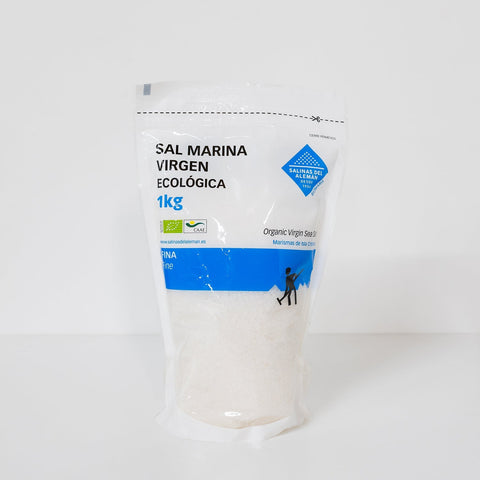 Saco de 1kg de sal marina virgen ecológica fina